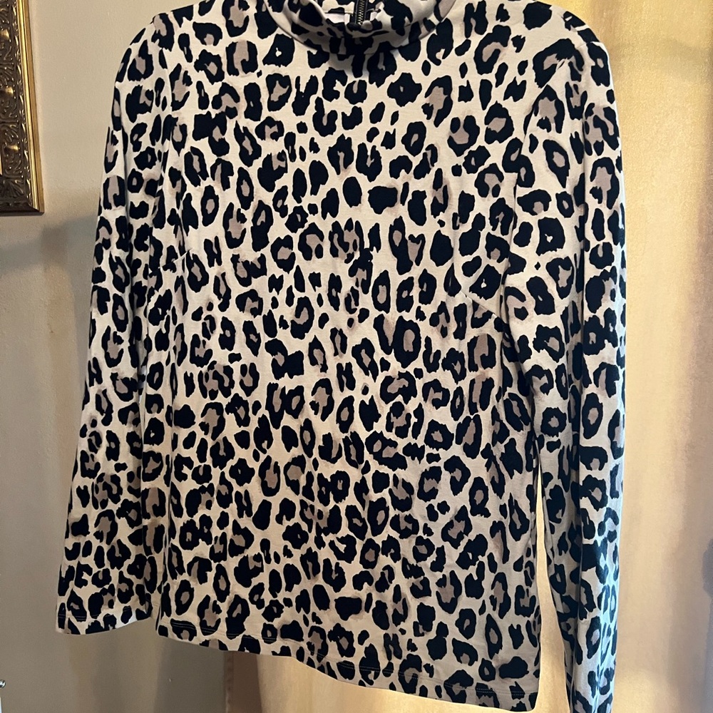 kate spade Leopard Print Long Sleeve Top - Black and Cream